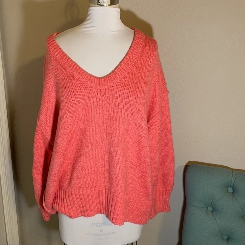 New Free People Brookside Tunic Oversized Sweater in Pink Lightning Boho Sz XS